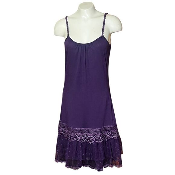 RYU: Purple Women’s 3D Floral Spaghetti Strap Lace Tiered Hem Dress - Picture 2 of 10